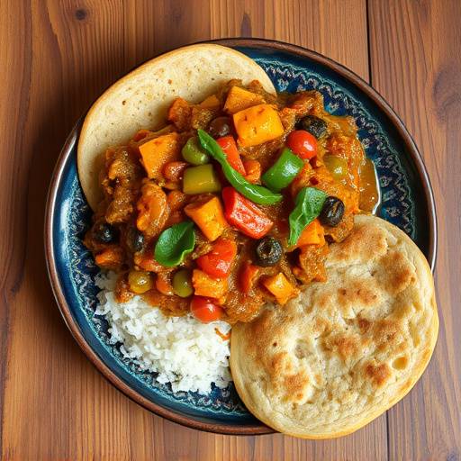 A colorful plate of Chakalaka with bread on the side