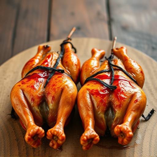 A plate of cooked chicken feet and heads, known as Walkie Talkies